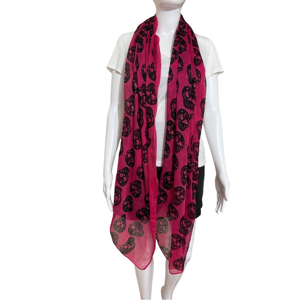 Pink Skull Print Lightweight Fashion Scarf